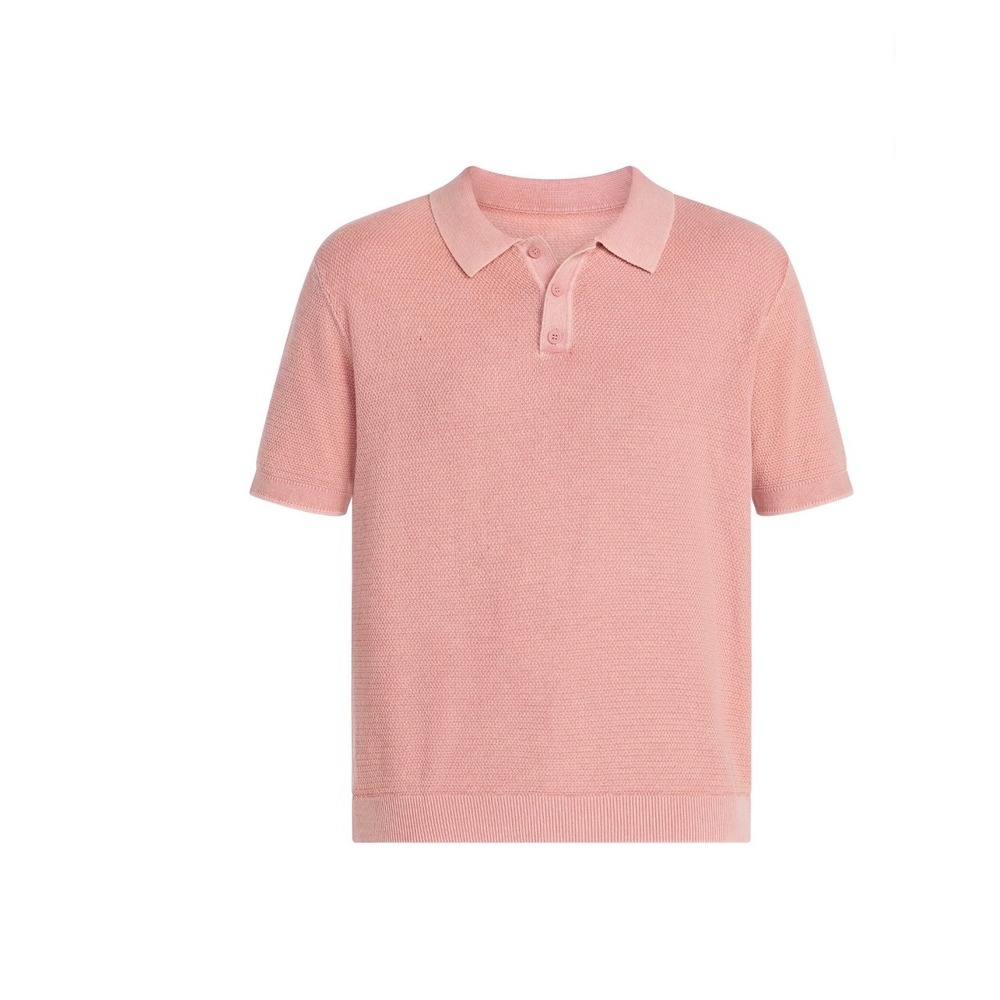 Mens Acid Wash Knit Polo Shirt Textured Short Sleeve Sweater Top
